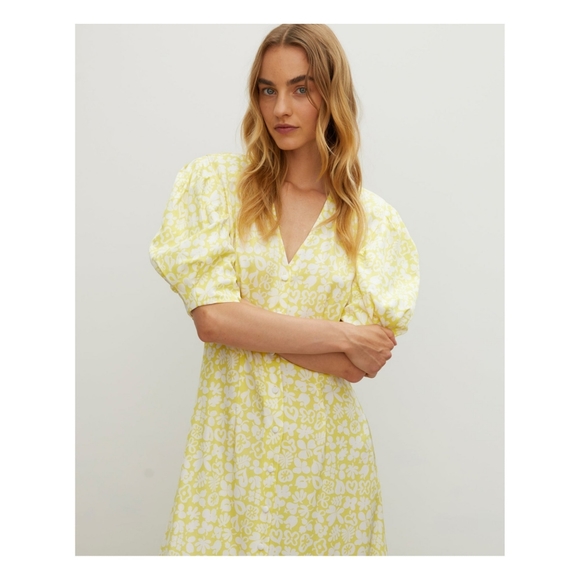 Rohe Clara Button Front Midi Dress - Yellow Flower Paper Print - NWT! - Picture 2 of 11